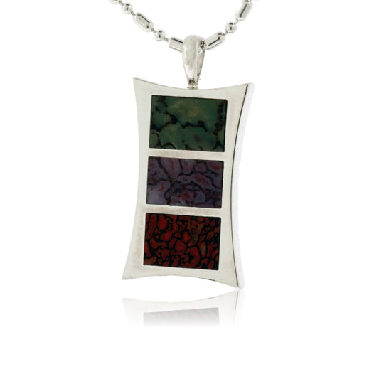Three Color Dinosaur Bone Inlay Pendant - Park City Jewelers