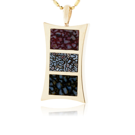 Three Color Dinosaur Bone Inlay Pendant - Park City Jewelers