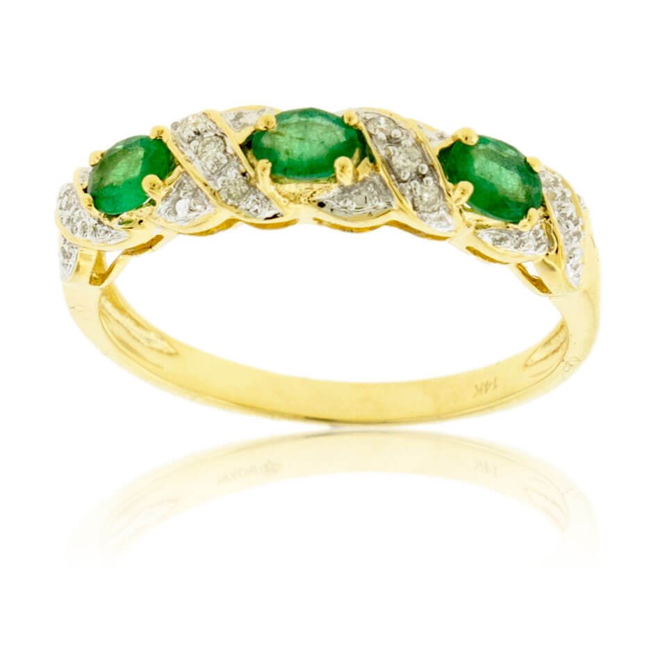 Three Oval Emerald & Diamond Accented Ring - Park City Jewelers