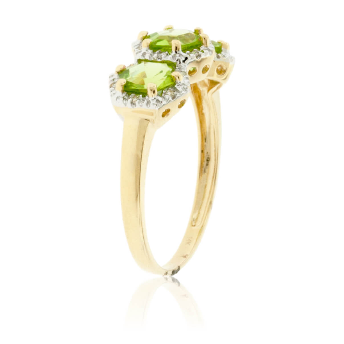 Three Stone Peridot and Diamond Halo Ring - Park City Jewelers