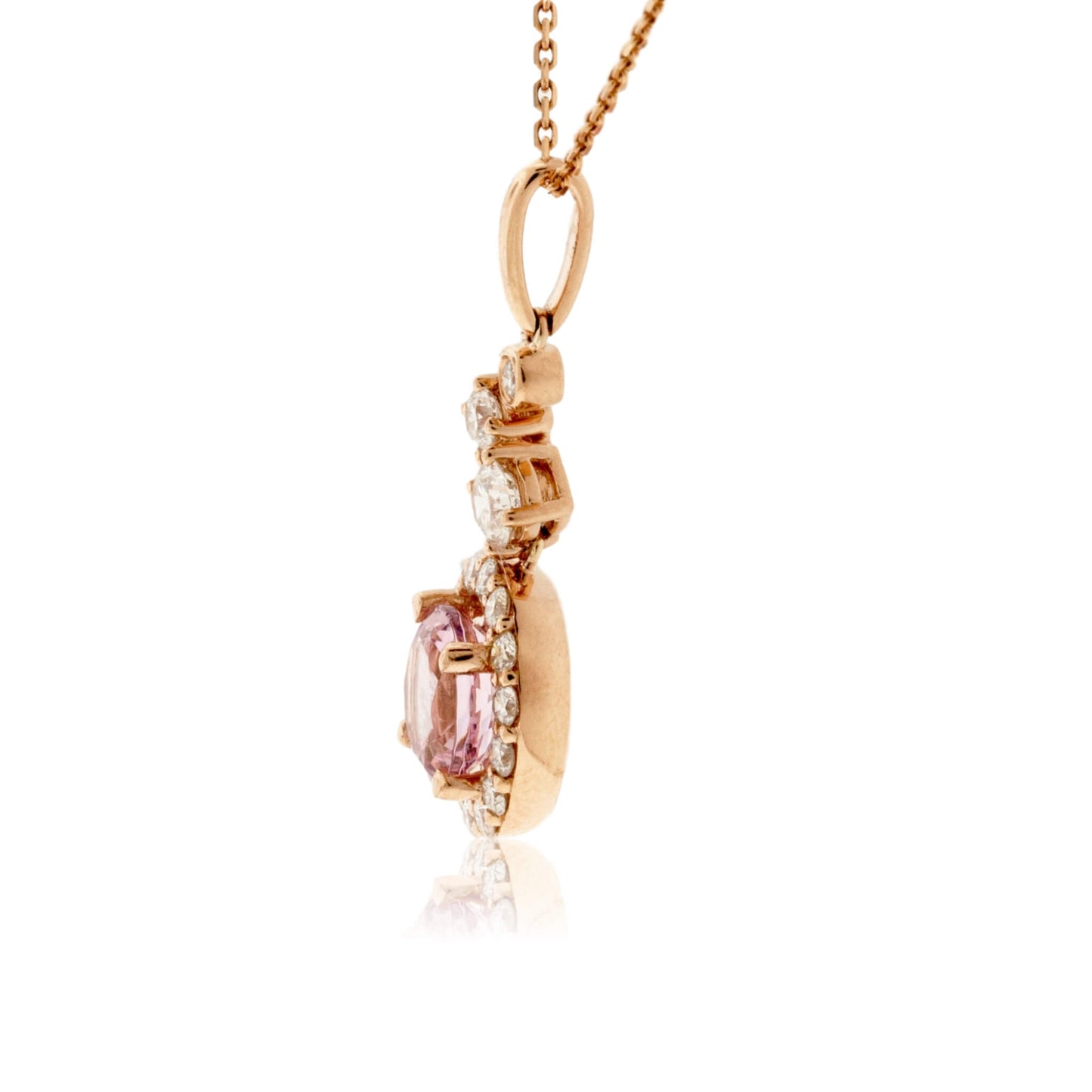 Tilted Morganite and Diamond Halo Pendant - Park City Jewelers