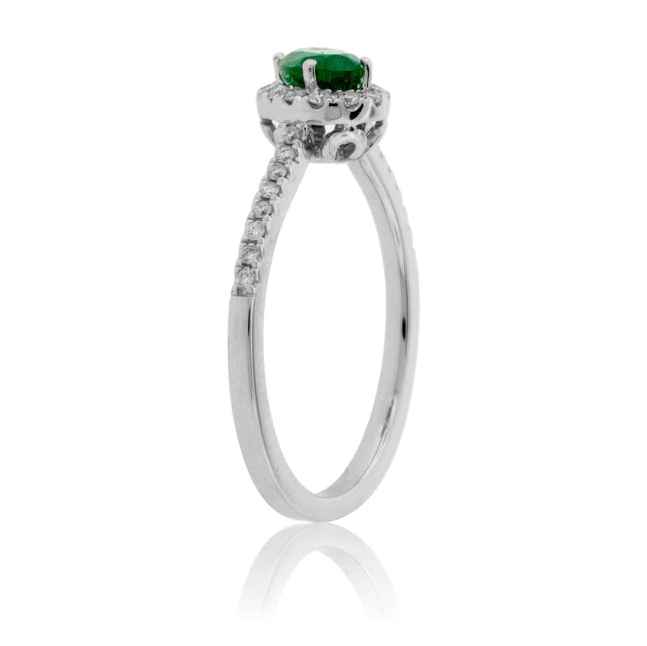 Tilted Oval Green Emerald & Diamond Halo Style Gold Ring - Park City Jewelers