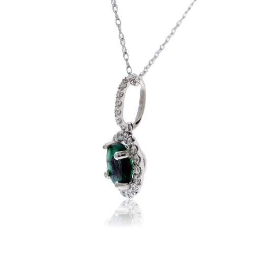 Trapiche Emerald Pendant with Diamond Halo - Park City Jewelers