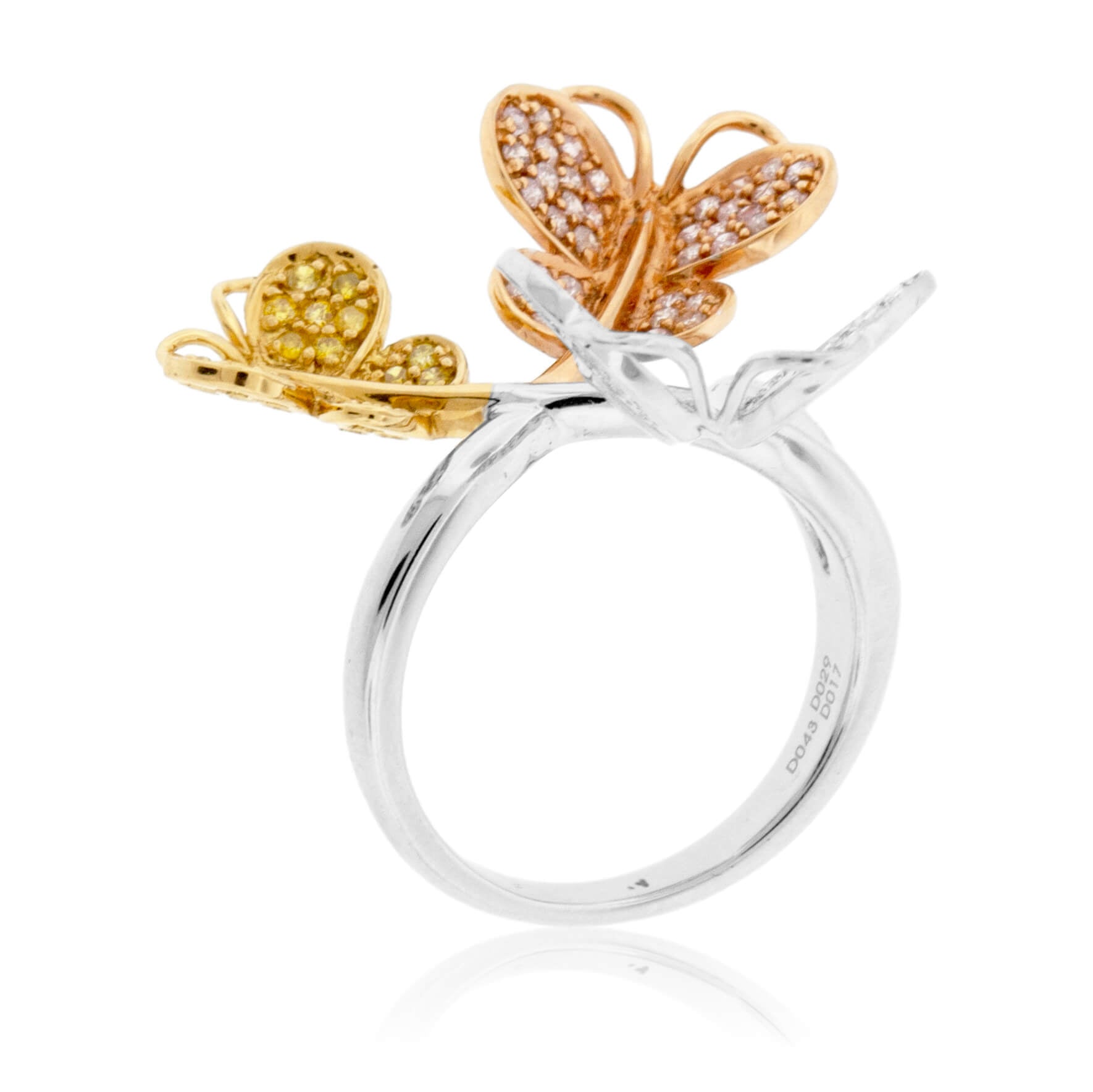 Tri-Gold Natural Color Diamond & Diamond Butterfly Ring - Park City Jewelers