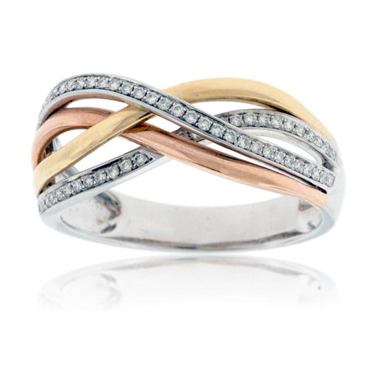 Tri Gold Overlapping Diamond Band - Park City Jewelers
