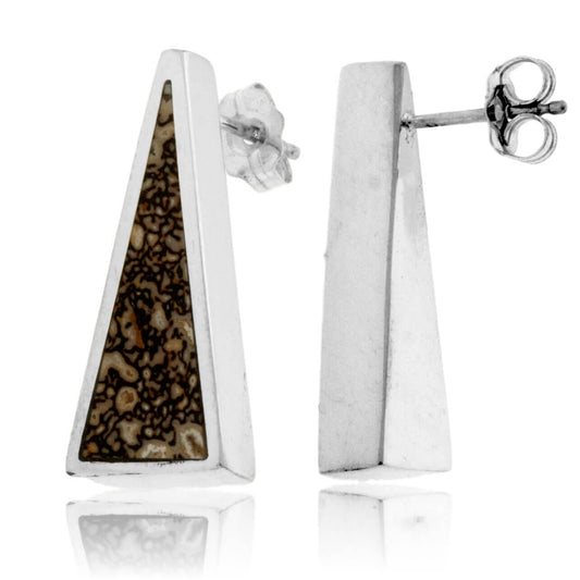 Triangle Dinosaur Bone Inlay Post Earrings - Park City Jewelers