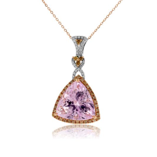 Trillion Kunzite with Diamond and Cognac Diamond Accented Necklace - Park City Jewelers