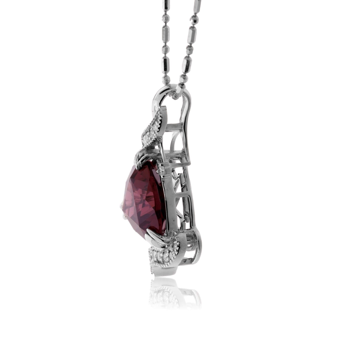 Trillion Raspberry Garnet in Diamond Accented Pendant - Park City Jewelers