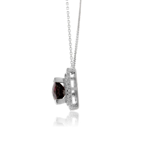 Trillion Rhodolite Garnet in Double Diamond Halo Pendant - Park City Jewelers