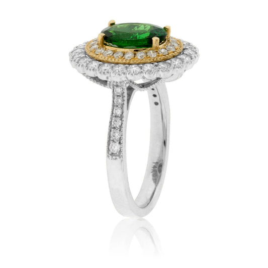 Tsavorite Garnet and Diamond Double Halo Ring - Park City Jewelers