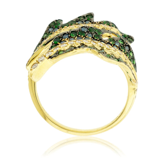 Tsavorite Garnet, Blue Diamond & Diamond Ring - Park City Jewelers