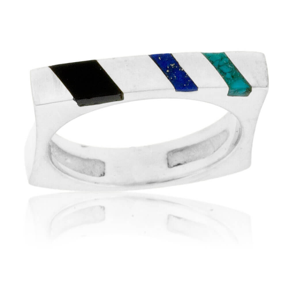 Turquoise, Onyx & Lapis Triple Inlay Ring - Park City Jewelers