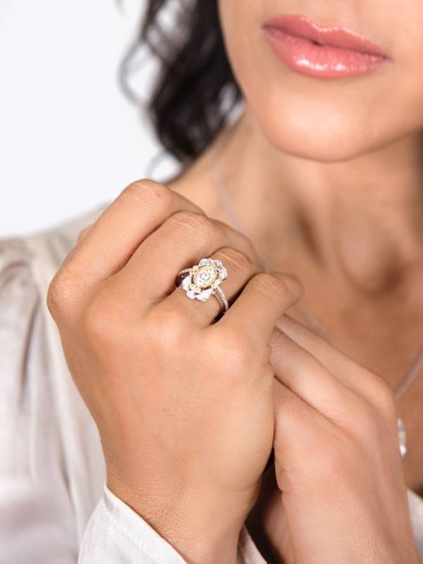 Two Toned Diamond Art Deco Style Ring - Park City Jewelers