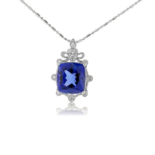 Vintage Inspired Cushion Cut Tanzanite & Diamond Pendant - Park City Jewelers