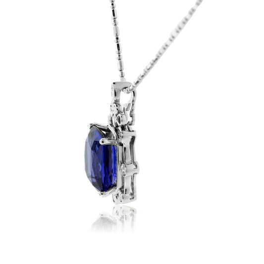 Vintage Inspired Cushion Cut Tanzanite & Diamond Pendant - Park City Jewelers