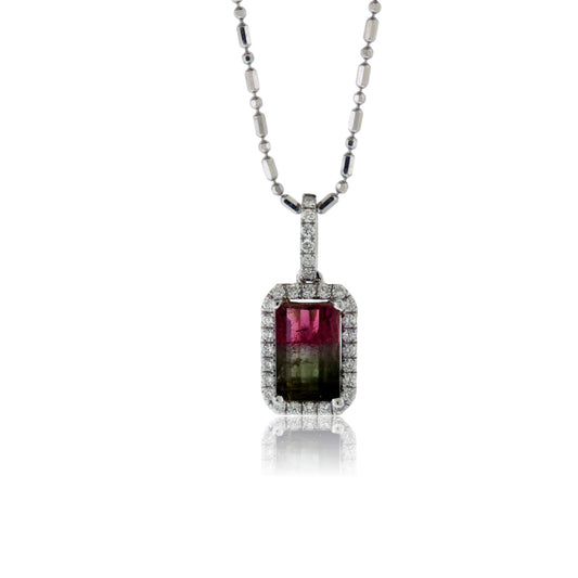 Watermelon Tourmaline and Diamond Halo Pendant - Park City Jewelers