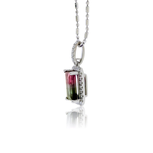 Watermelon Tourmaline and Diamond Halo Pendant - Park City Jewelers