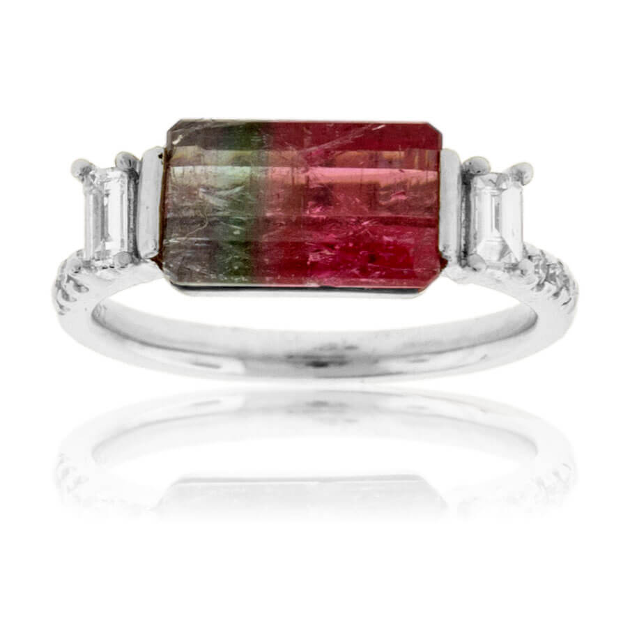 Watermelon Tourmaline & Diamond Baguette Ring - Park City Jewelers