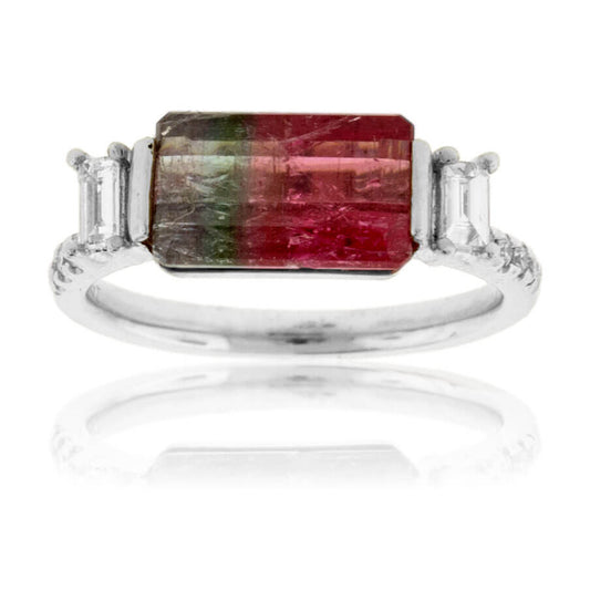 Watermelon Tourmaline & Diamond Baguette Ring - Park City Jewelers