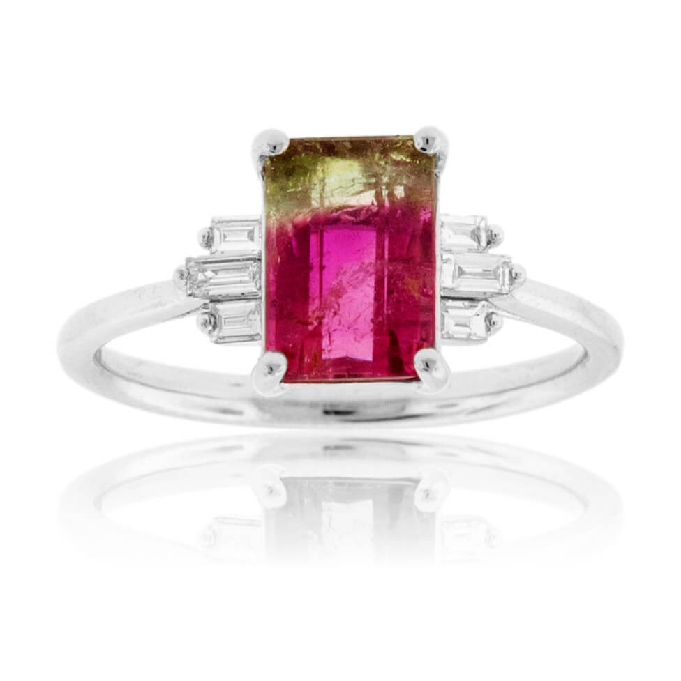 Watermelon Tourmaline & Diamond Baguette Ring - Park City Jewelers