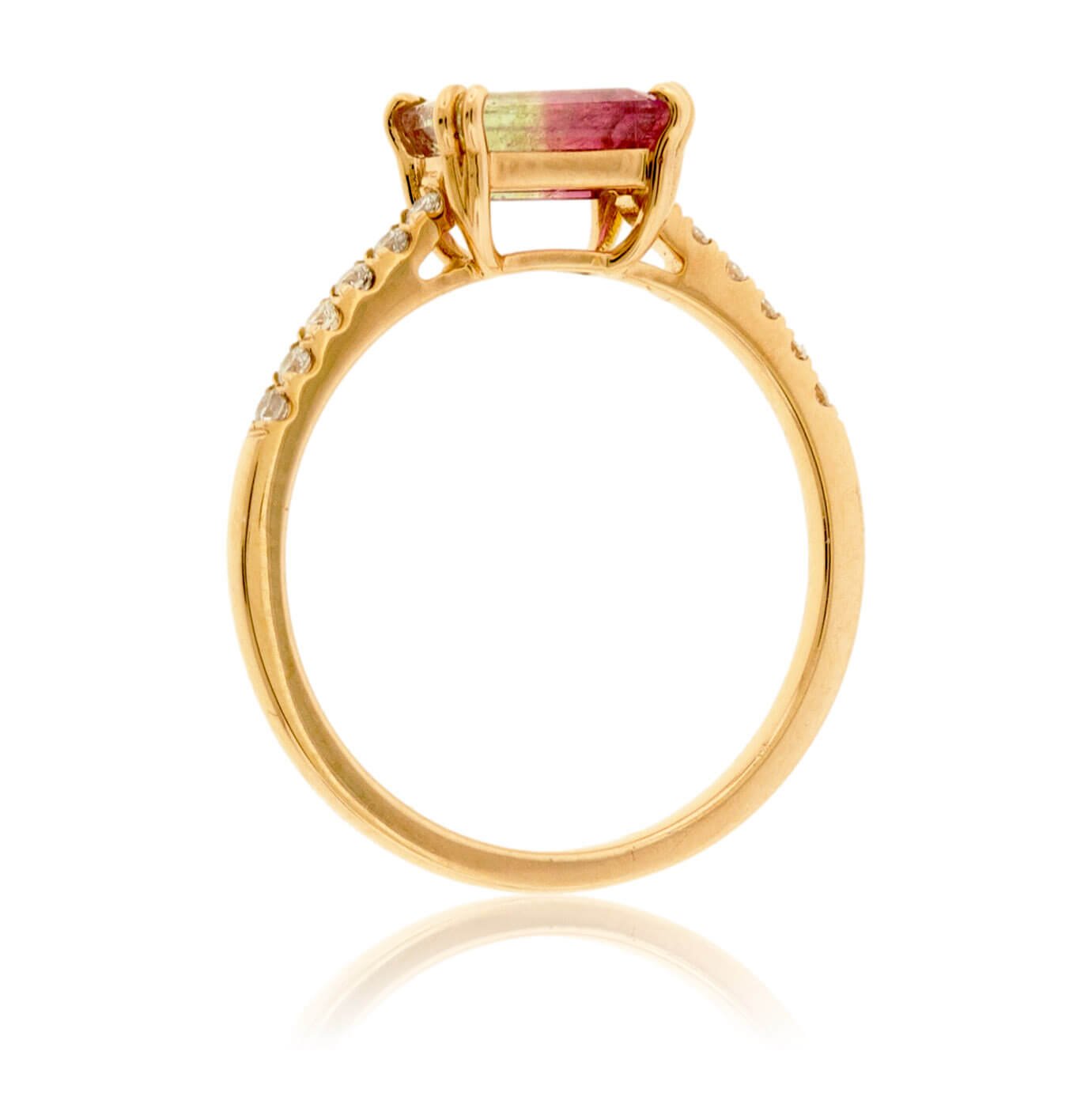 Watermelon Tourmaline & Diamond Lined Ring - Park City Jewelers