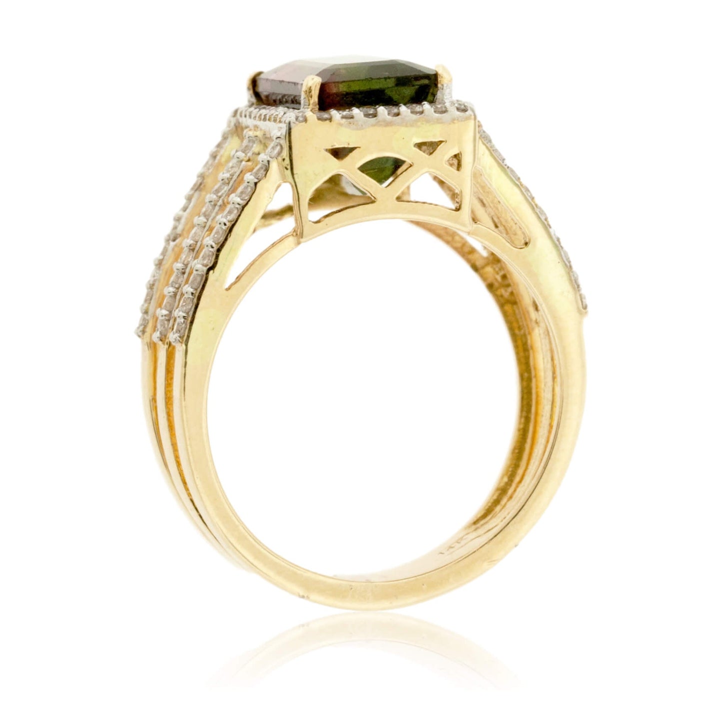 Watermelon Tourmaline & Diamond Three Row Ring - Park City Jewelers