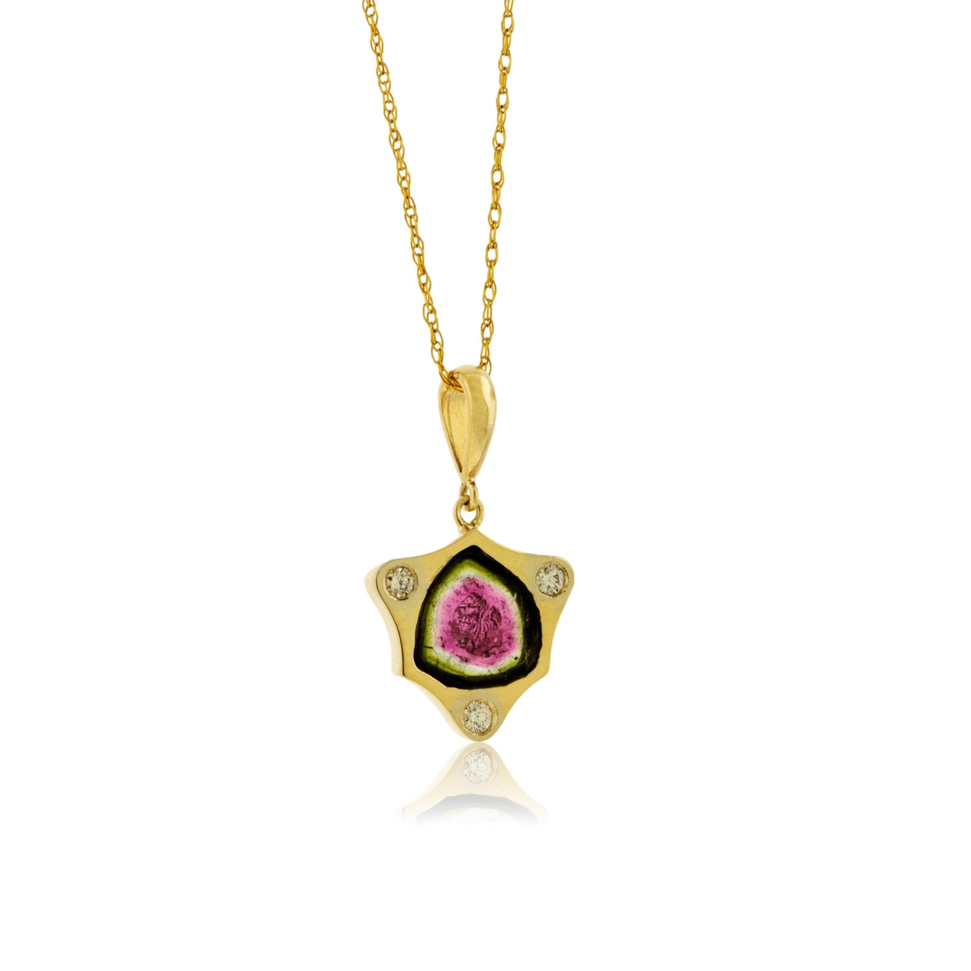 Watermelon Tourmaline Slice and Diamond Accented Pendant - Park City Jewelers