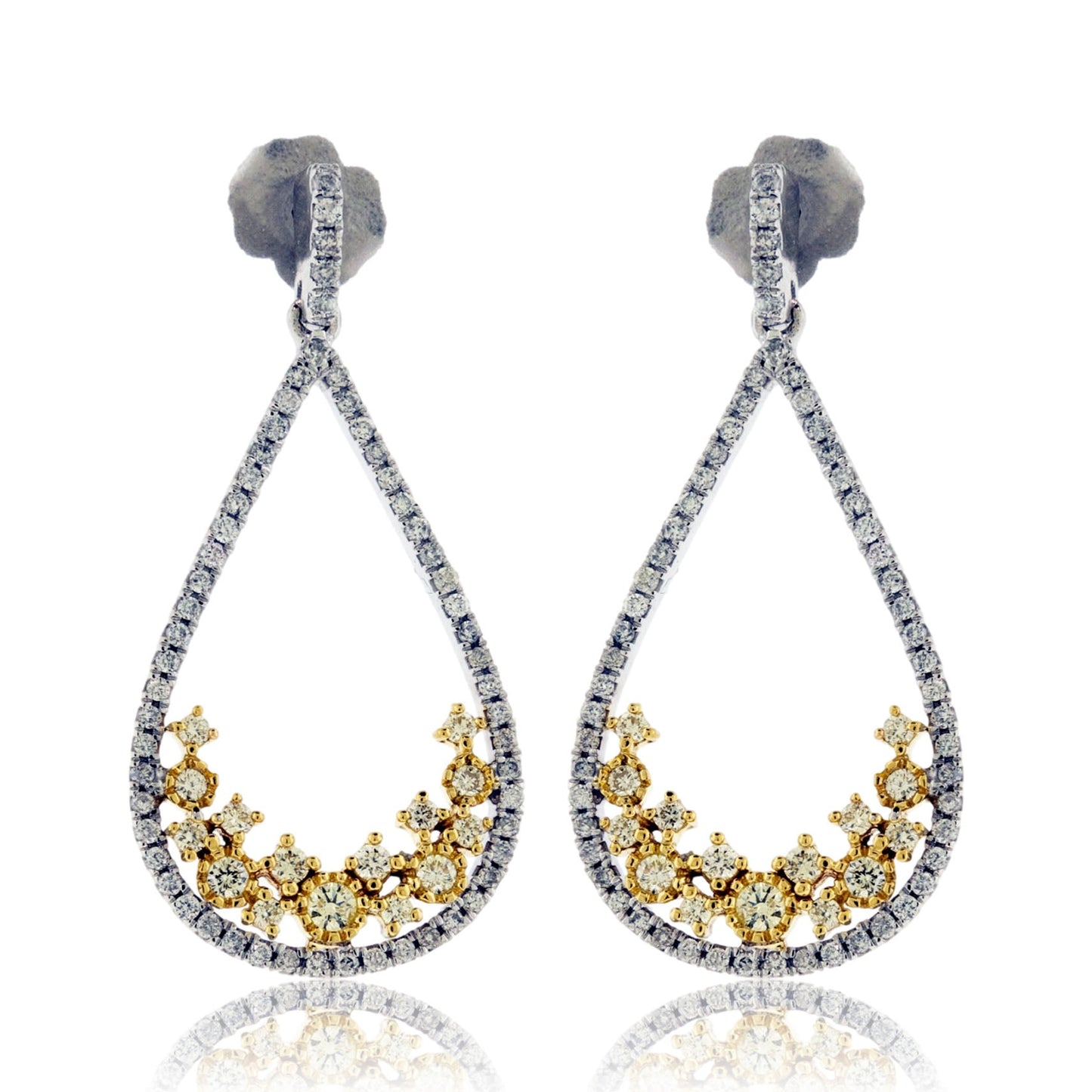 White Diamond Pear with Yellow Diamond Accent Earrings - Park City Jewelers
