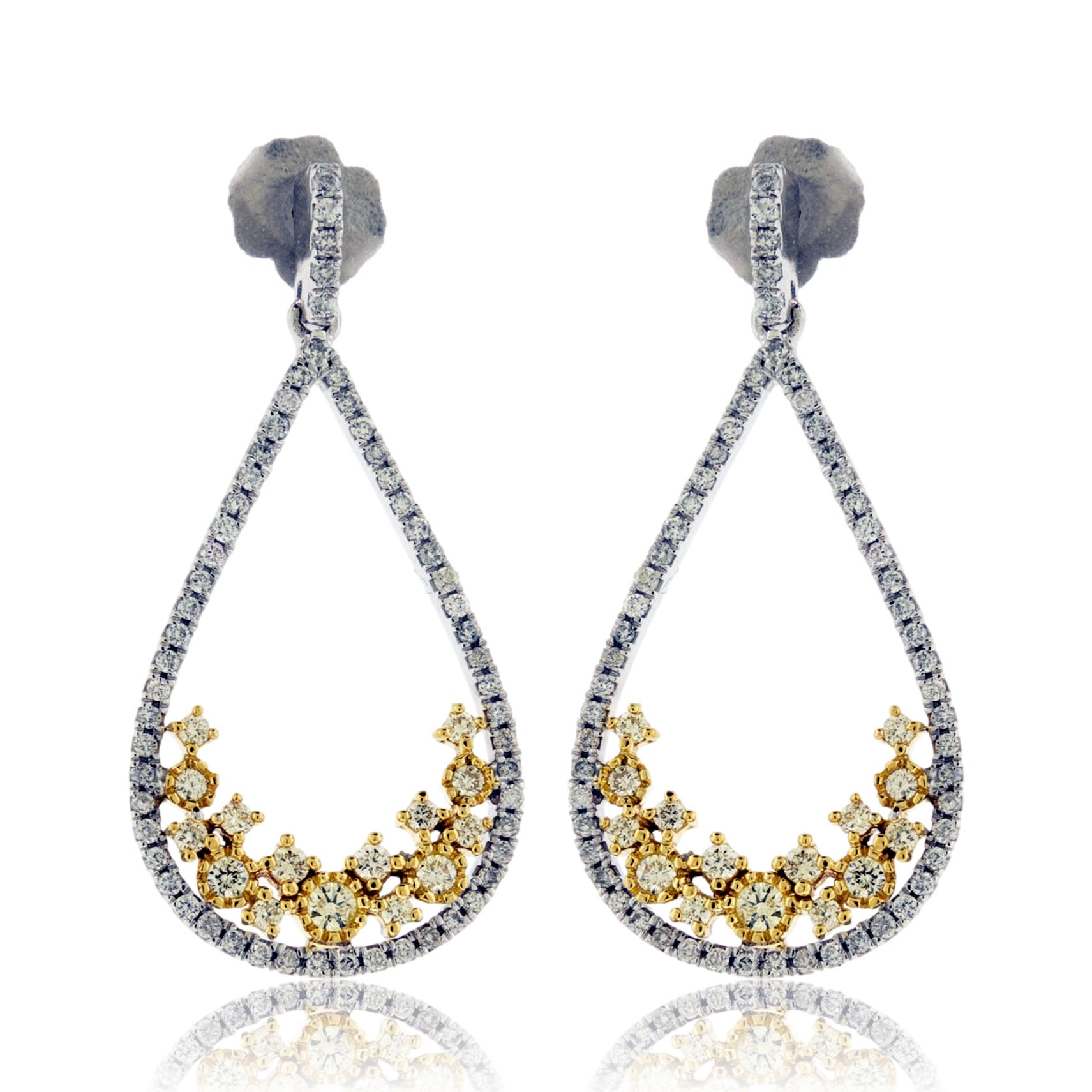 White Diamond Pear with Yellow Diamond Accent Earrings - Park City Jewelers