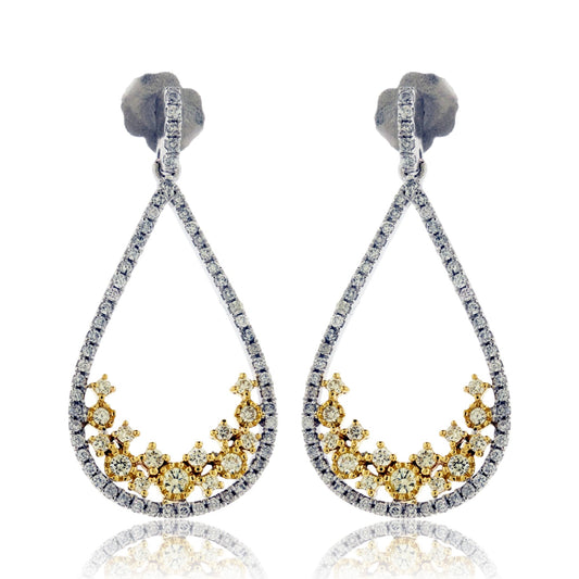 White Diamond Pear with Yellow Diamond Accent Earrings - Park City Jewelers