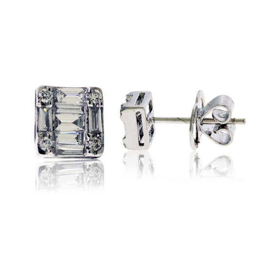 White Gold and Diamond Cluster Stud Style Earrings - Park City Jewelers