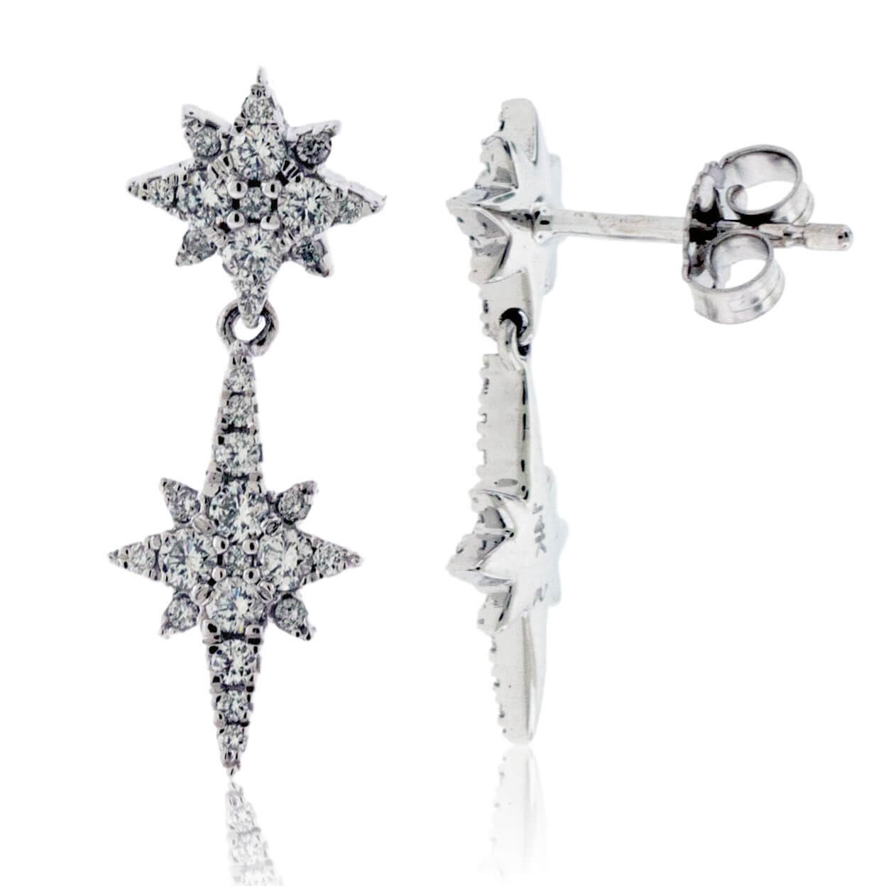 White Gold and Diamond Dangle Star Style Earrings - Park City Jewelers