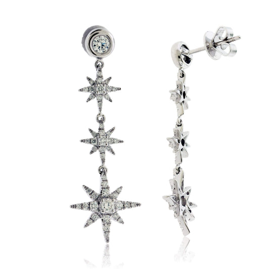 White Gold and Diamond Dangle Star Style Earrings - Park City Jewelers