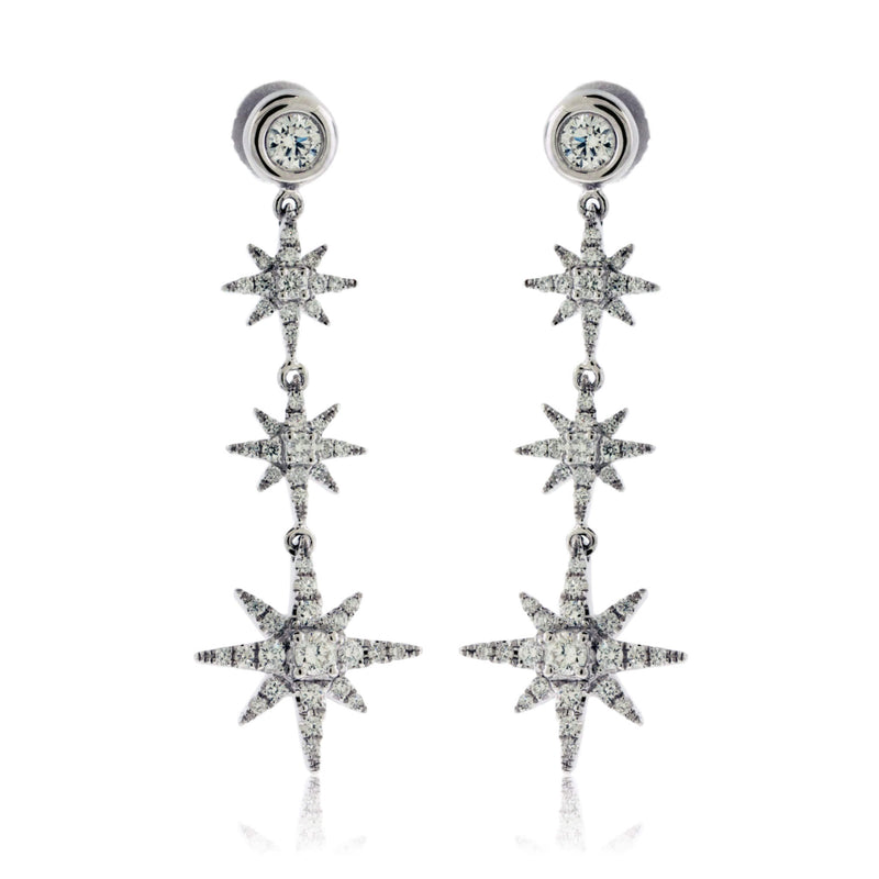 White Gold and Diamond Dangle Star Style Earrings - Park City Jewelers