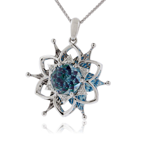 White Gold Blooming Flower Davinci Cut Pendant - Park City Jewelers