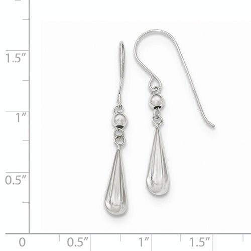 White Gold Grooved Puffed Teardrop Shepherd Hook Earrings - Park City Jewelers