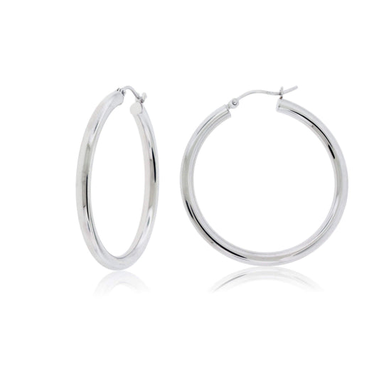 White Gold Polished 3.0mm Tube Hoop Earrings - Park City Jewelers