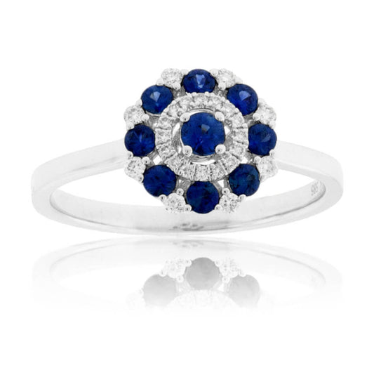 White Gold Round Sapphire and Diamond Ring - Park City Jewelers