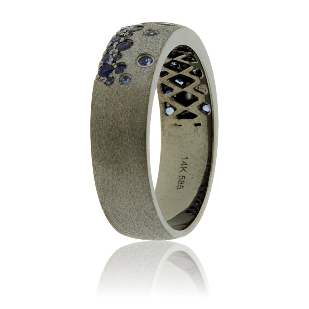 White Gold Satin Black Finish Flush Set Sapphire Ring - Park City Jewelers