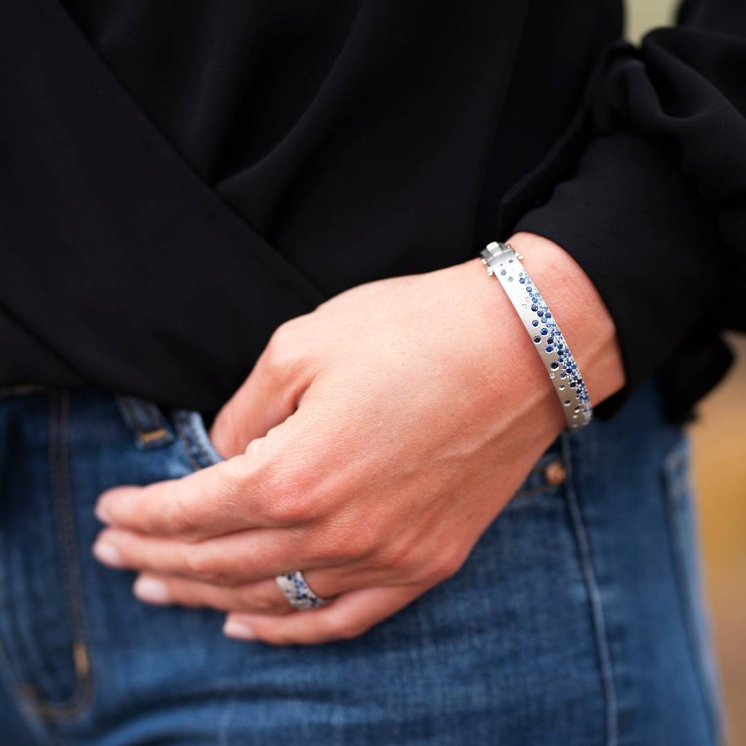 White Gold Satin Finish Flush Set Sapphire Bracelet - Park City Jewelers