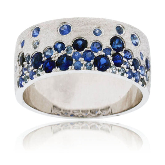 White Gold Satin Finish Flush Set Sapphire Ring - Park City Jewelers