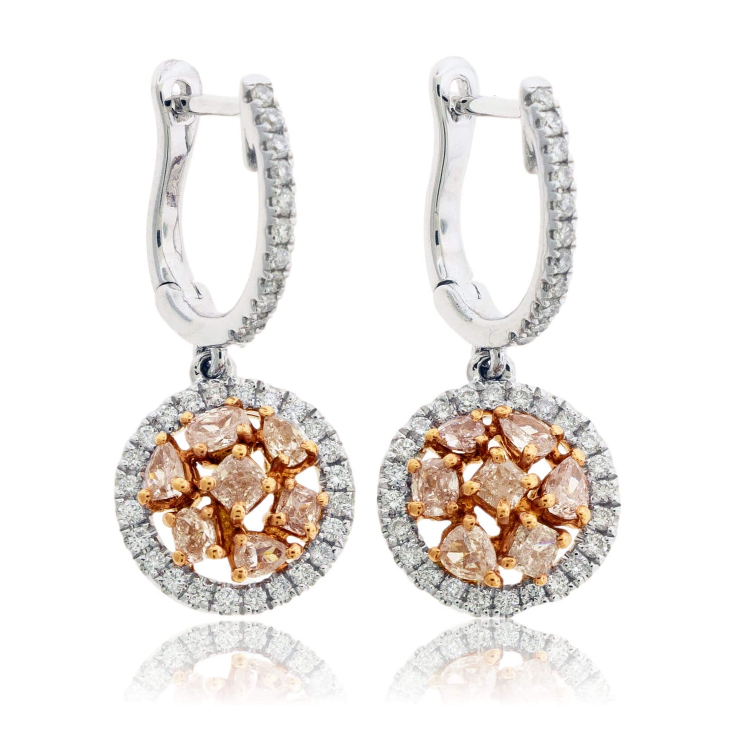 White & Rose Gold Diamond & Fancy Pink Diamond Earrings - Park City Jewelers