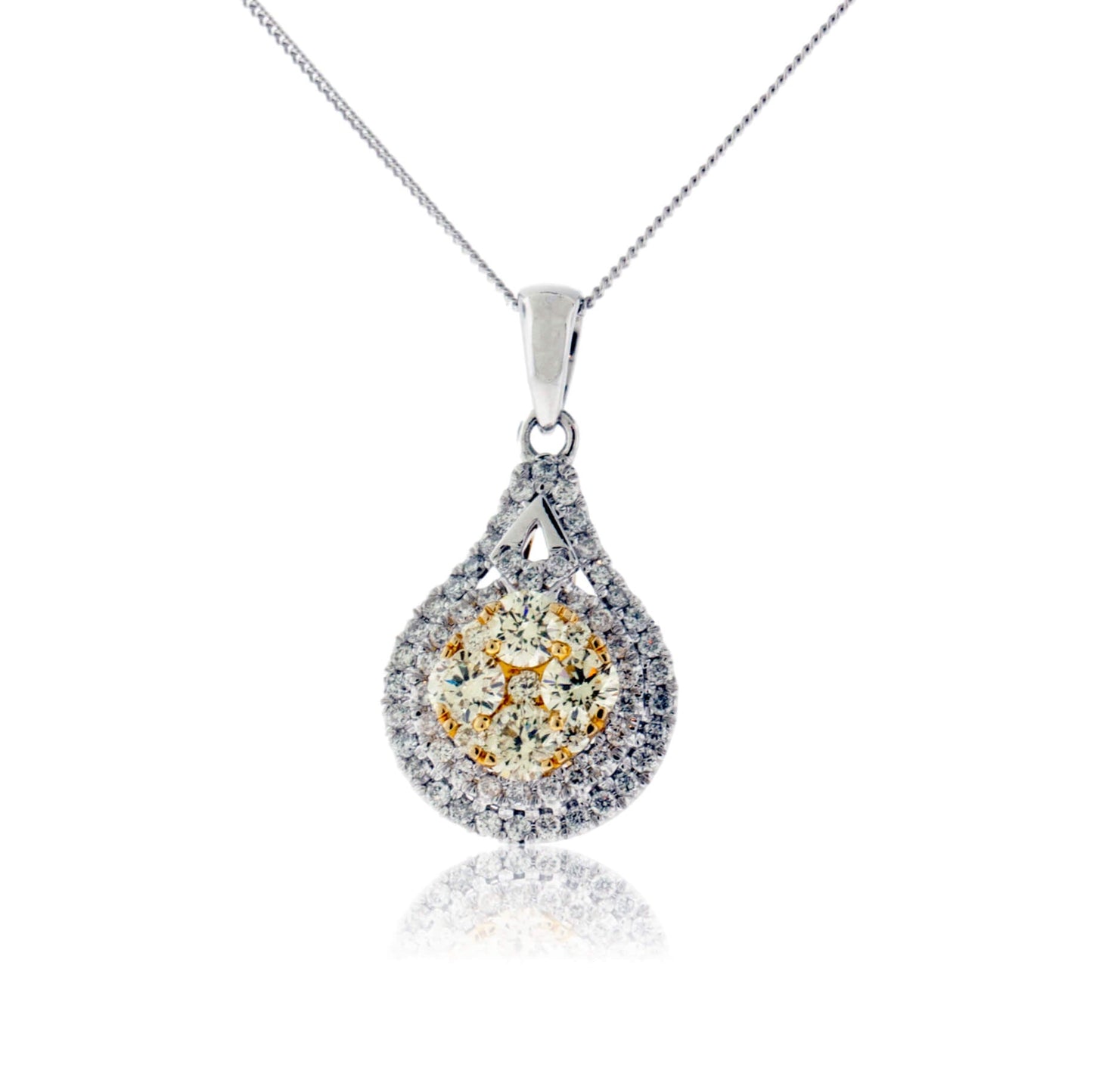 Yellow Diamond Cluster & Diamond Double Halo Pendant - Park City Jewelers