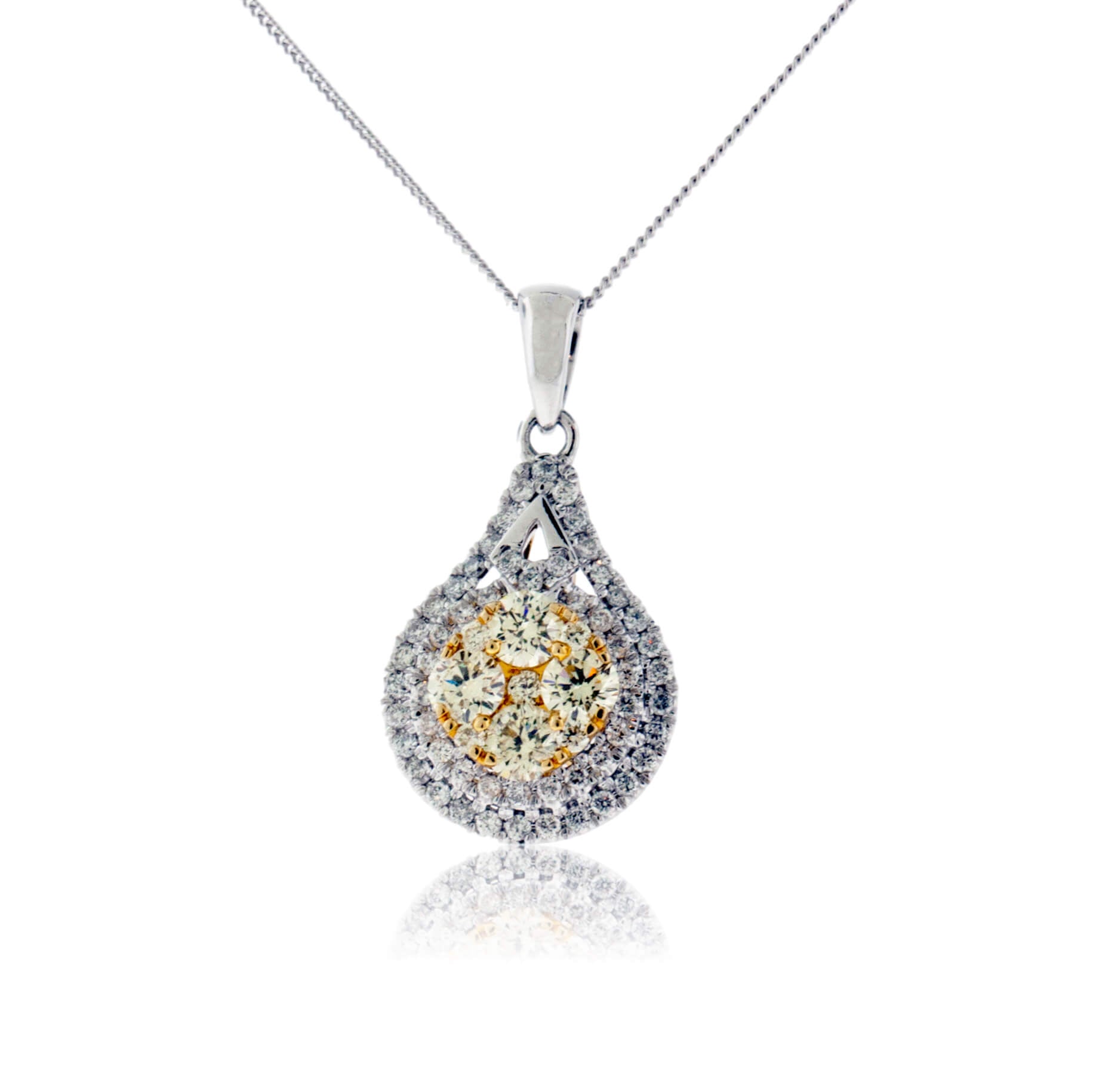 Yellow Diamond Cluster & Diamond Double Halo Pendant - Park City Jewelers
