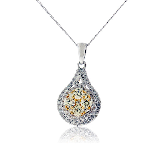 Yellow Diamond Cluster & Diamond Double Halo Pendant - Park City Jewelers