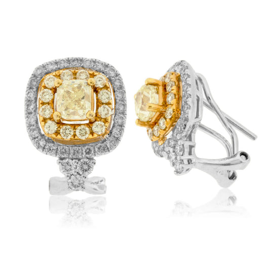 Yellow Diamond Cushion Cut Center & Diamond Halo Earrings - Park City Jewelers