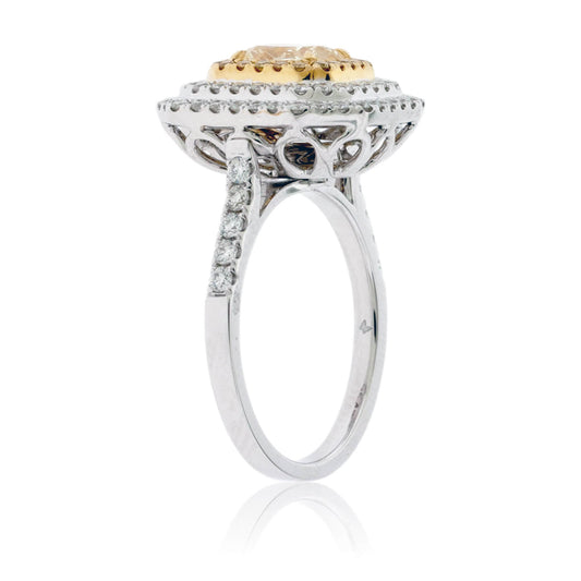 Yellow Diamond Cushion Cut Double Halo Engagement Ring - Park City Jewelers