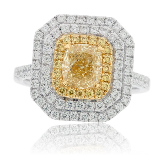 Yellow Diamond Cushion Cut Double Halo Engagement Ring - Park City Jewelers