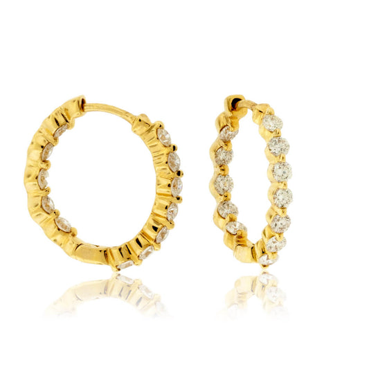 Yellow Gold .70 Carat Inside Out Diamond Hoop Earrings - Park City Jewelers