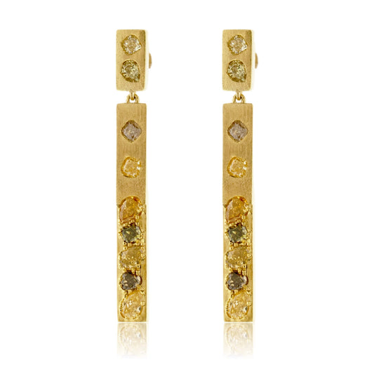 Yellow Gold Fancy Colored Diamond Dangle Bar Earrings - Park City Jewelers
